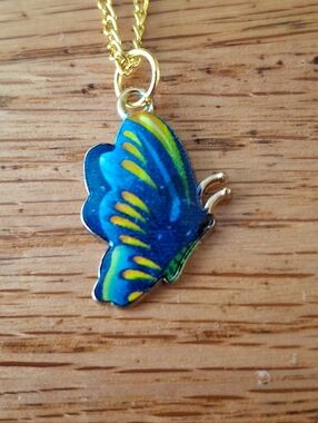 NWT Gold Butterfly Pendant Necklace in Blue and Yellow - Women Jewelry
